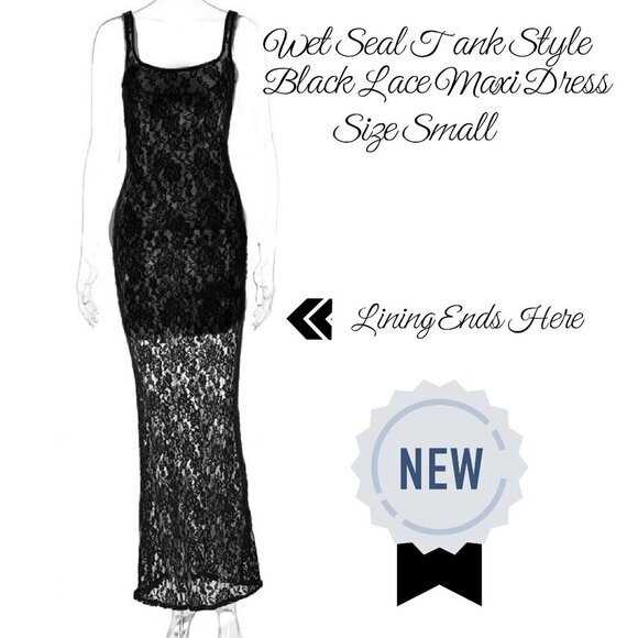 Sexy Black Lace Tank Style Lined Maxi Dress - NEW - Size S (2/4) - Picture 4 of 10
